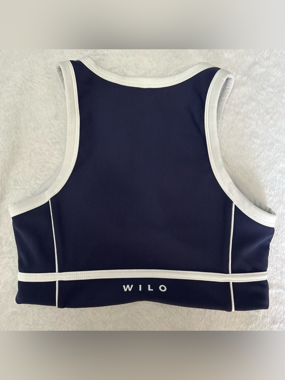 Wilo The Label size XS Navy and White High-Neck Ribbed Sports Bra - Picture 2 of 6